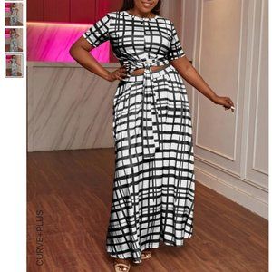 NWOT Plus Size Tie Front Plaid Print Crop Top & Skirt